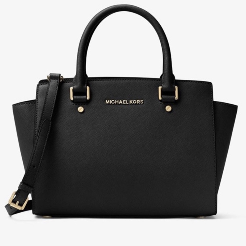 MICHAEL KORS — Black Selma Saffiano Leather Bag